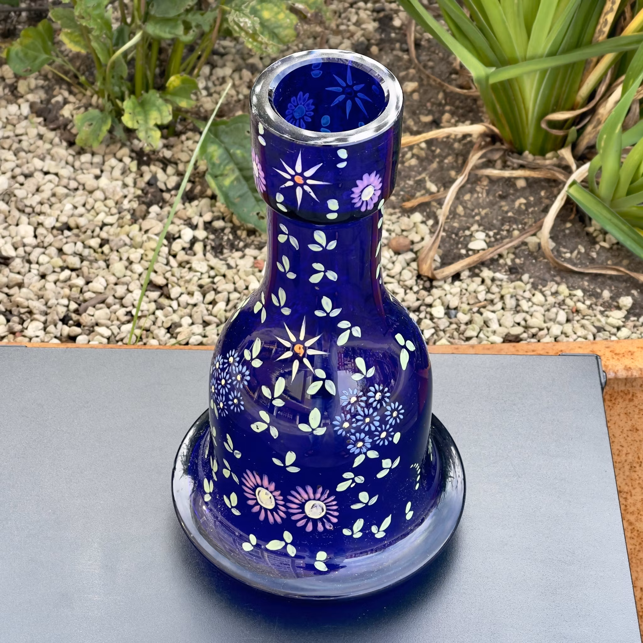 Czeskie, bazowe, kobaltowo-niebieskie szkło do fajki osmańskiej, XIX wiek