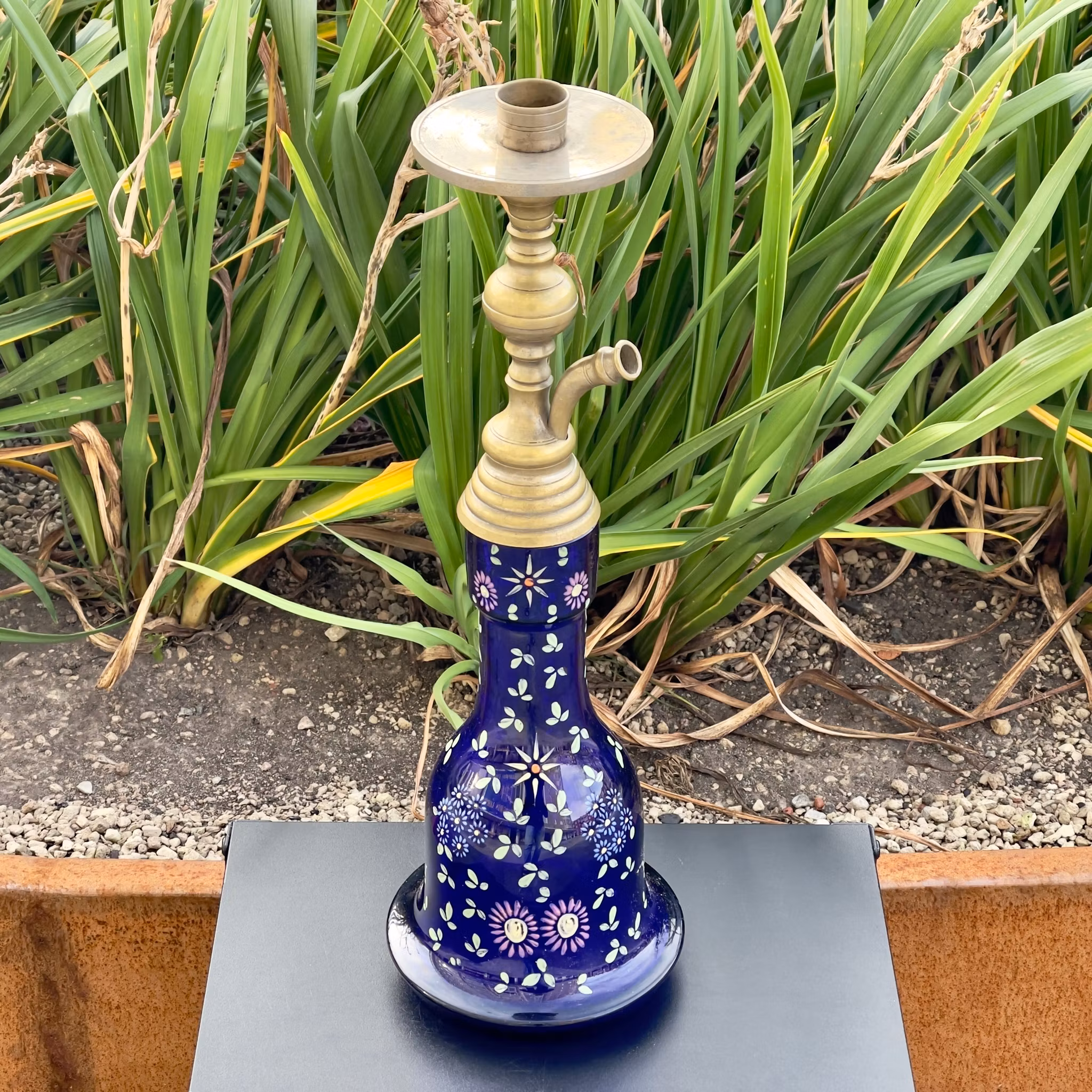 Czeskie, bazowe, kobaltowo-niebieskie szkło do fajki osmańskiej, XIX wiek