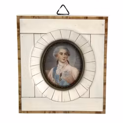 Tableau miniature, porte signature, cadre ivoire