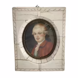 Miniatyrtavla bär signatur, ram av ben