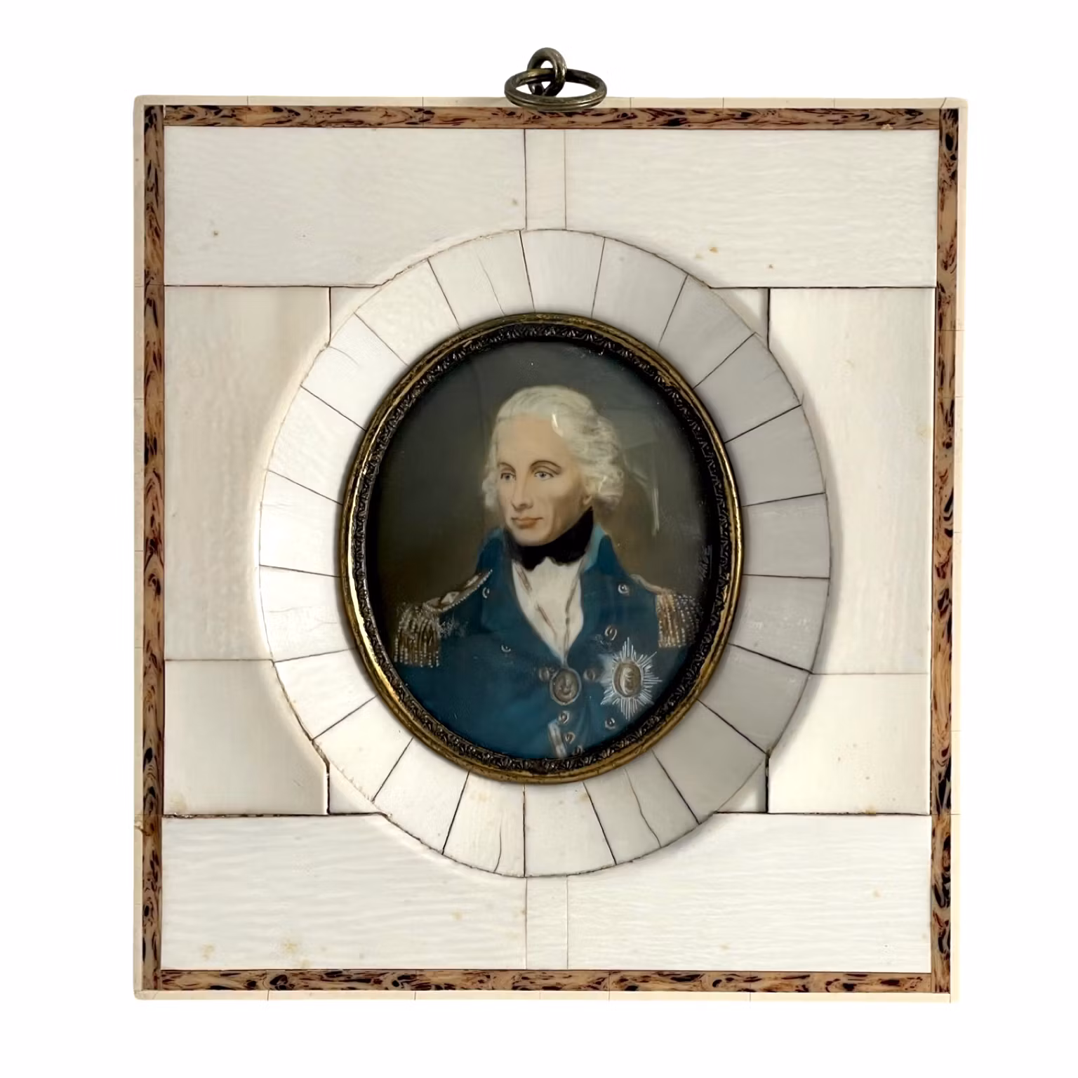 Miniaturowy obraz sygnowany, rama z kości