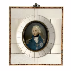 Miniaturowy obraz sygnowany, rama z kości