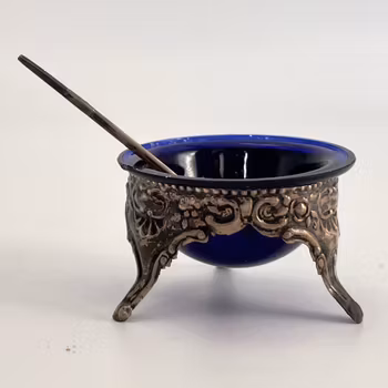 Saltkar, silver 880, blått glas