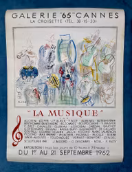 Original Utställningsaffisch "La Musique" Galerie 65 Cannes 1962, Picasso, Dufy, Agostini
