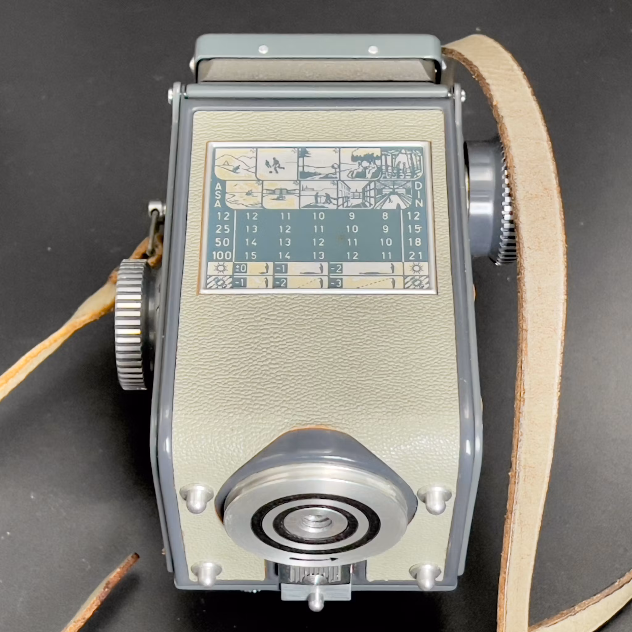 Rolleiflex DBP DBGM kamera med etui og brugermanual på engelsk