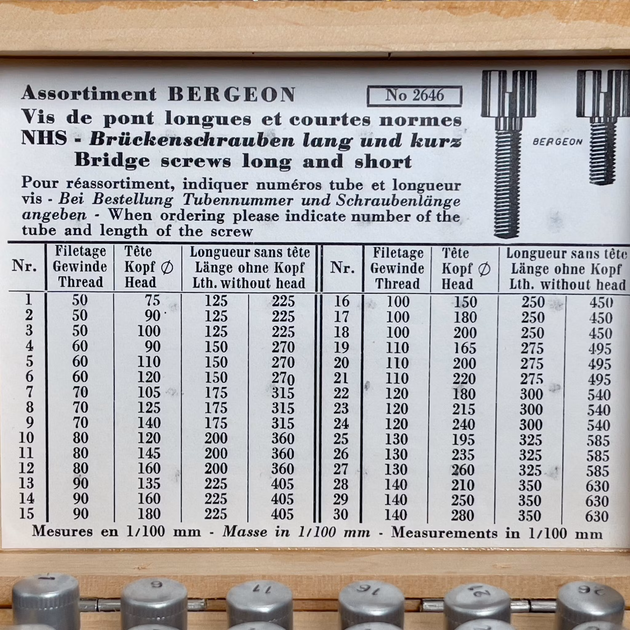 Bergeon, asortyment 2646 - Śruby mostowe NHS, szwajcarskie