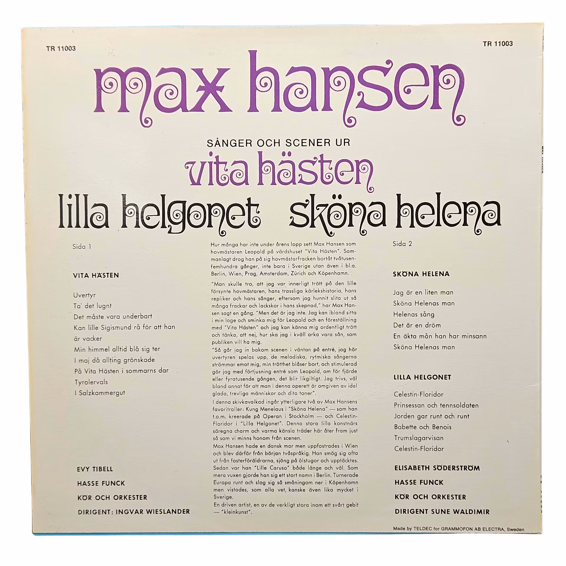 Max Hansen, Vita Hästen, Vinyl LP