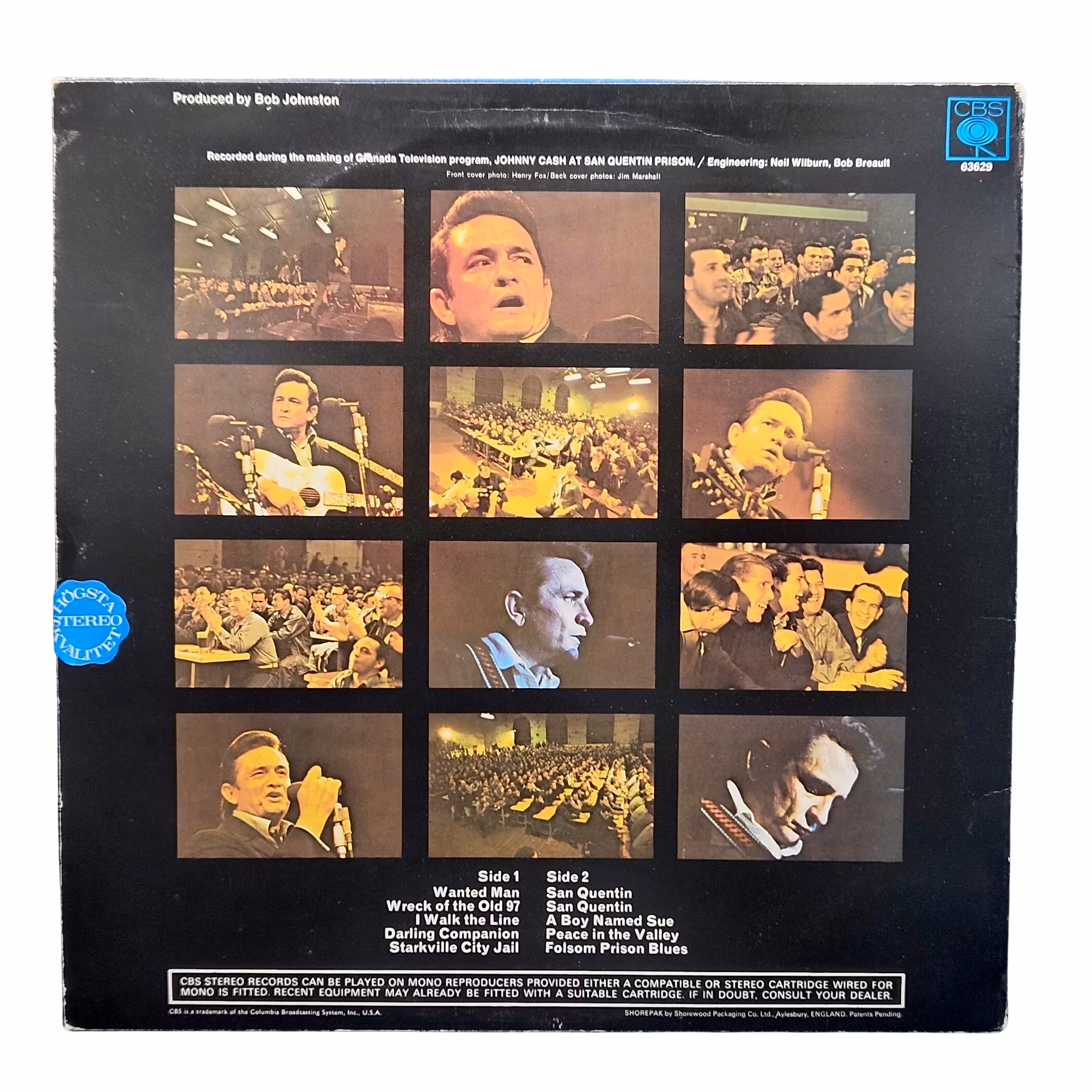 Johnny Cash San Quentinissä, valmistettu Englannissa S63629, vinyyli LP