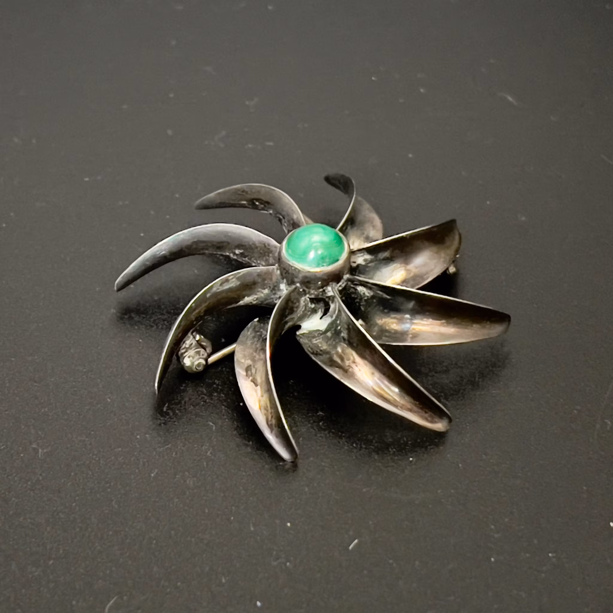 Viggo Wollny, silver brooch with green stone, Denmark