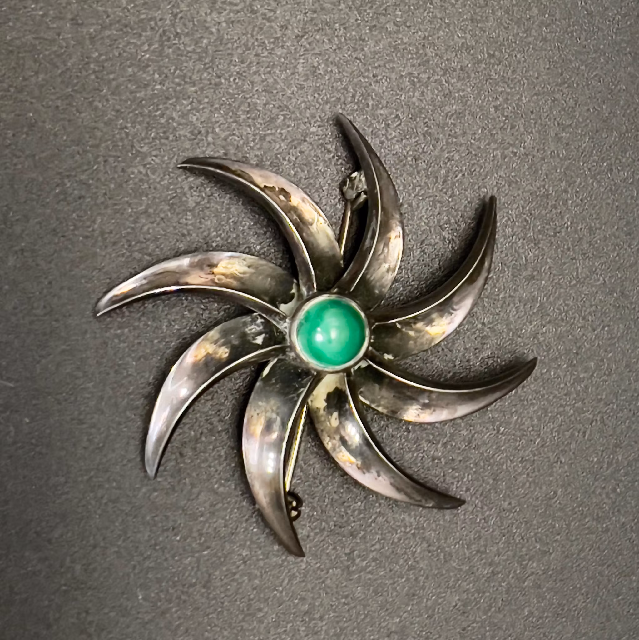 Viggo Wollny, silver brooch with green stone, Denmark
