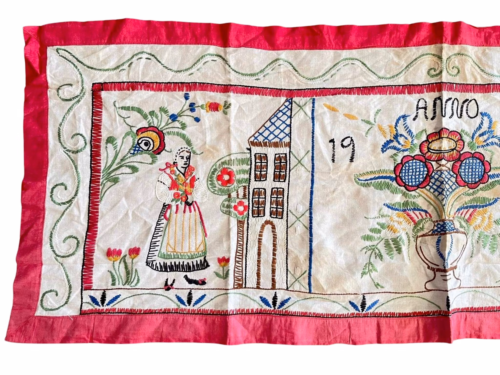 Vintage, käsityökirjontataulu symboleilla vuodelta 1938