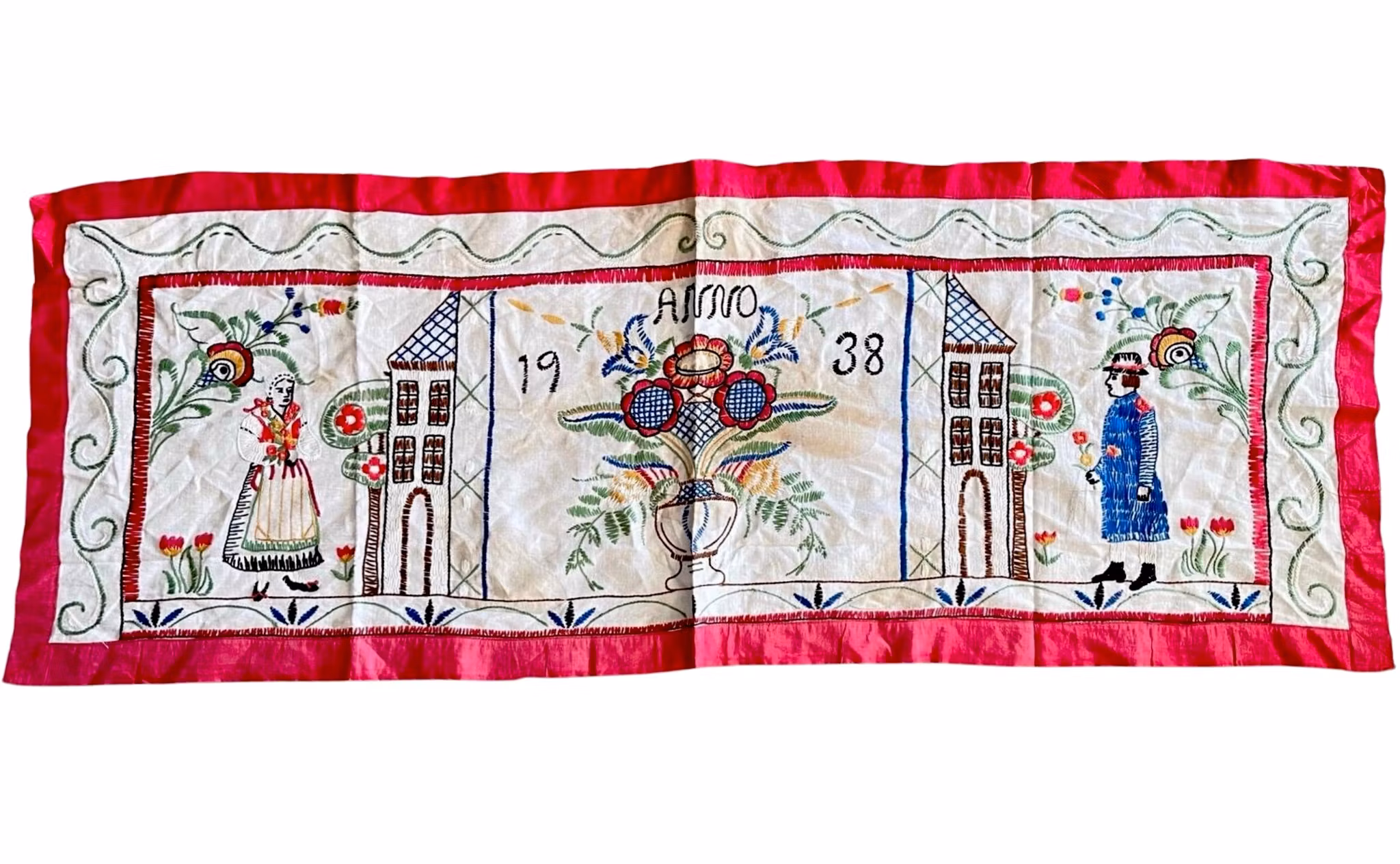 Vintage, käsityökirjontataulu symboleilla vuodelta 1938