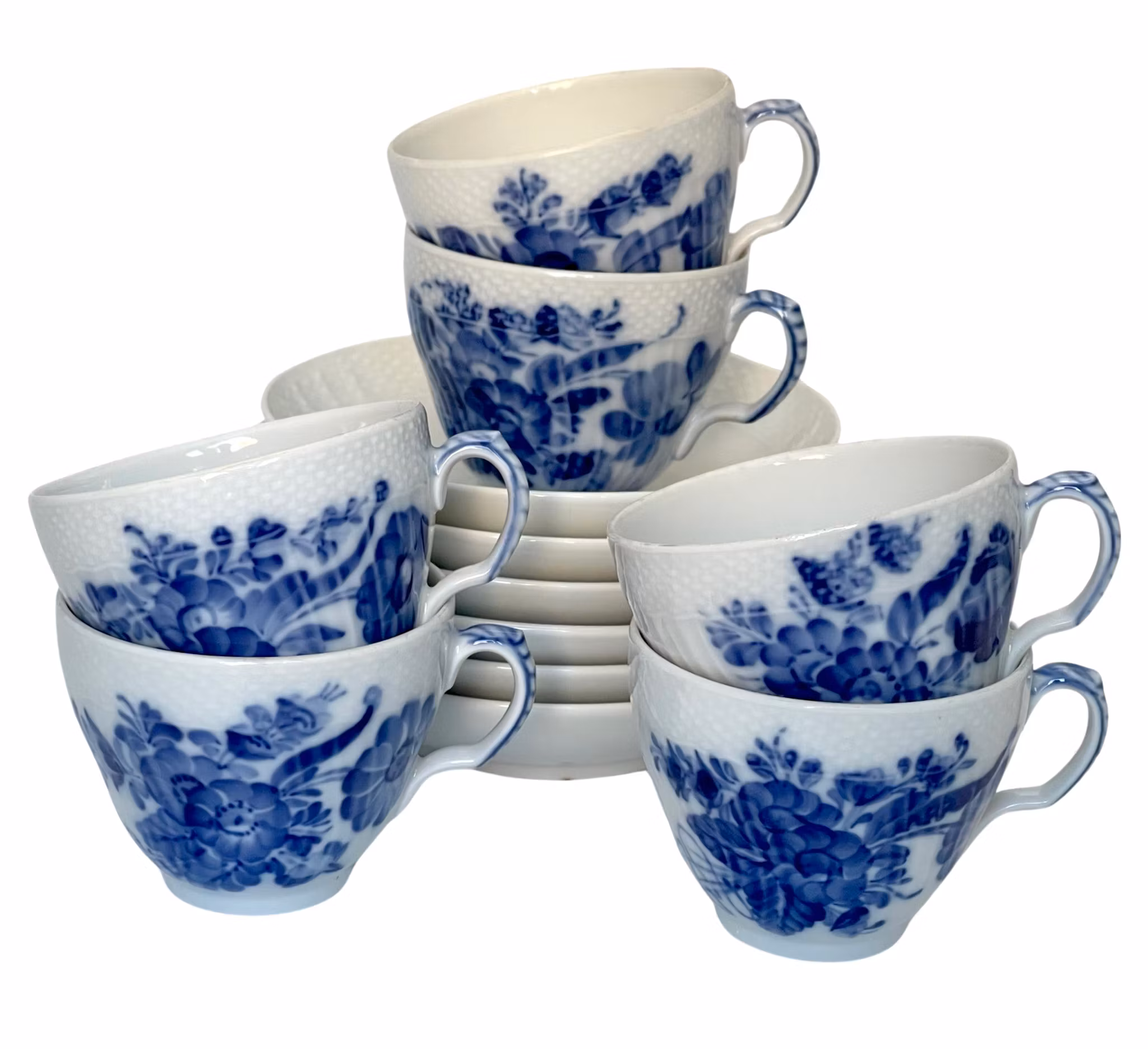 Royal Copenhagen 1:a sortering, Blå blomster, 6 st kaffekoppar 1549