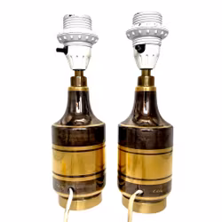 2 st, Vintage, Bordslampor - mässing & Glas, signerad