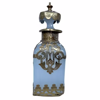 Antikt franskt vitt opalin glas med mässing Parfymflaska