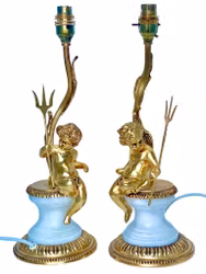 Vintage, Ett par Bordslampor i vit marmor och förgylld metal