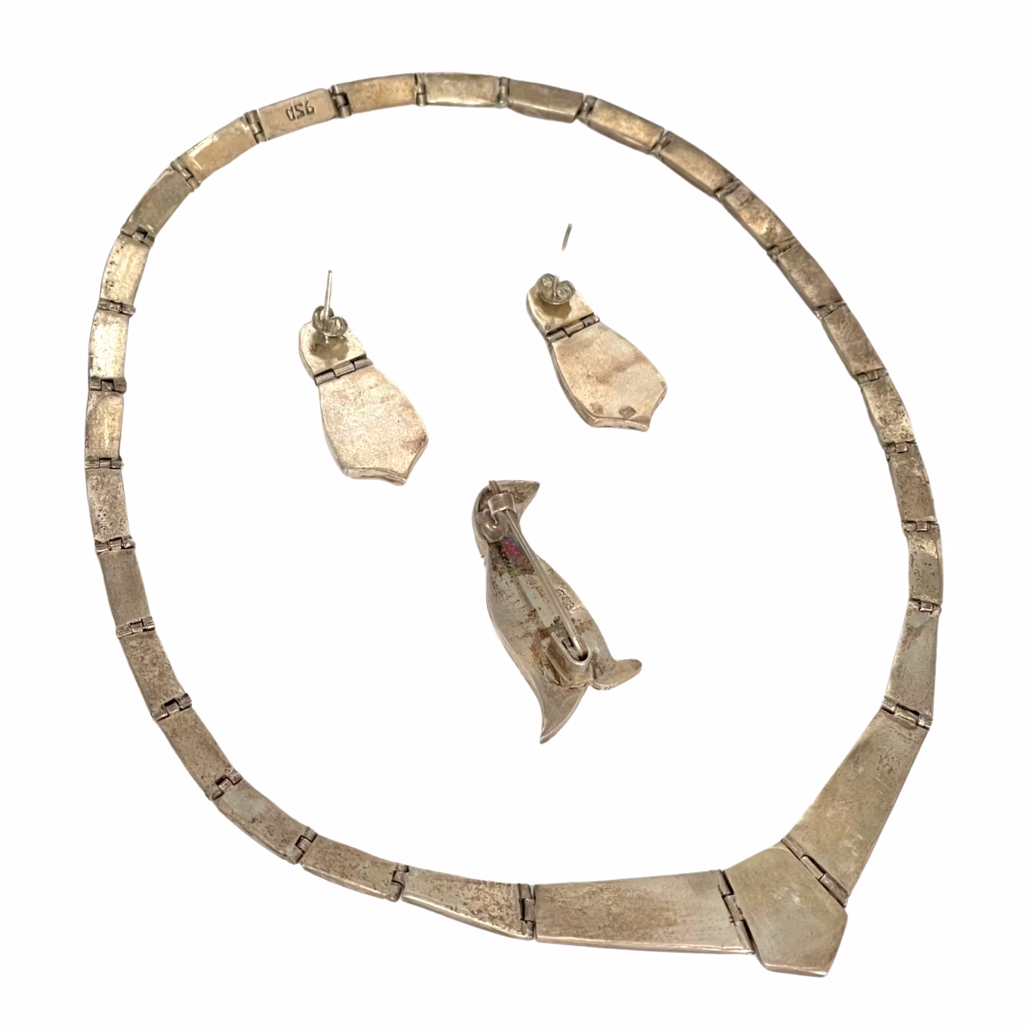 Biżuteria srebrna z inkrustacją niebieskiego naszyjnika Lapis Lazuli, zestaw kolczyków, broszka