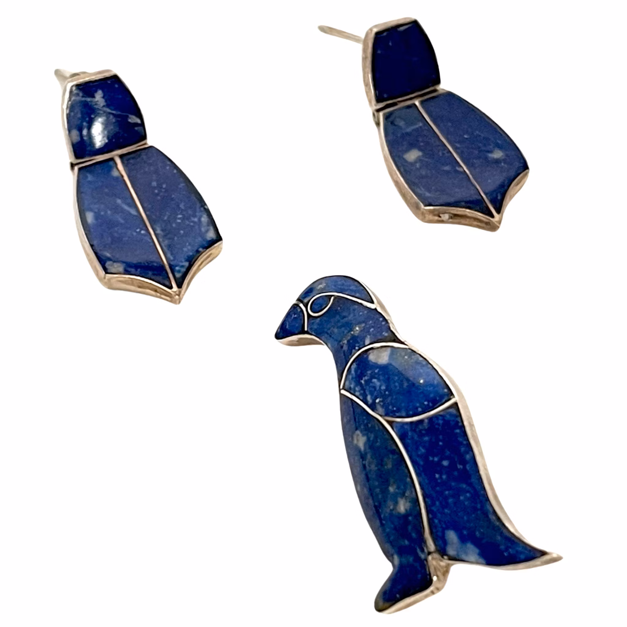 Biżuteria srebrna z inkrustacją niebieskiego naszyjnika Lapis Lazuli, zestaw kolczyków, broszka