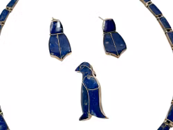 Biżuteria srebrna z inkrustacją niebieskiego naszyjnika Lapis Lazuli, zestaw kolczyków, broszka