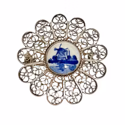 Vintage, Silber und Delfter Brosche