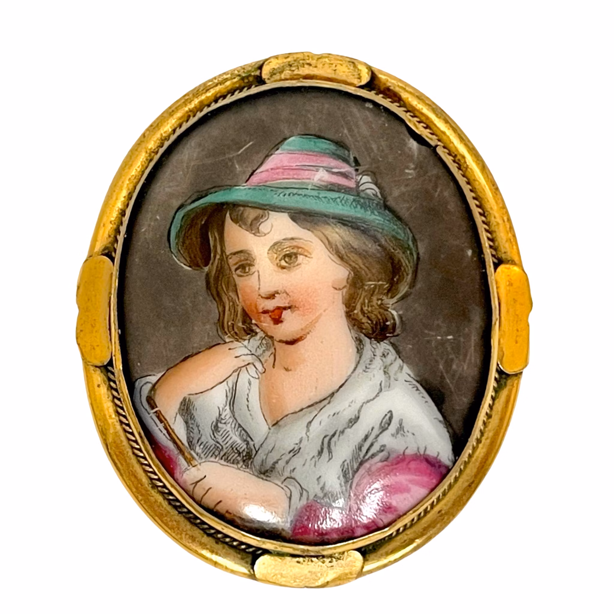 Antikk håndmalt brosje