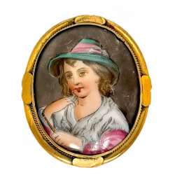 Antyczna, ręcznie malowana broszka