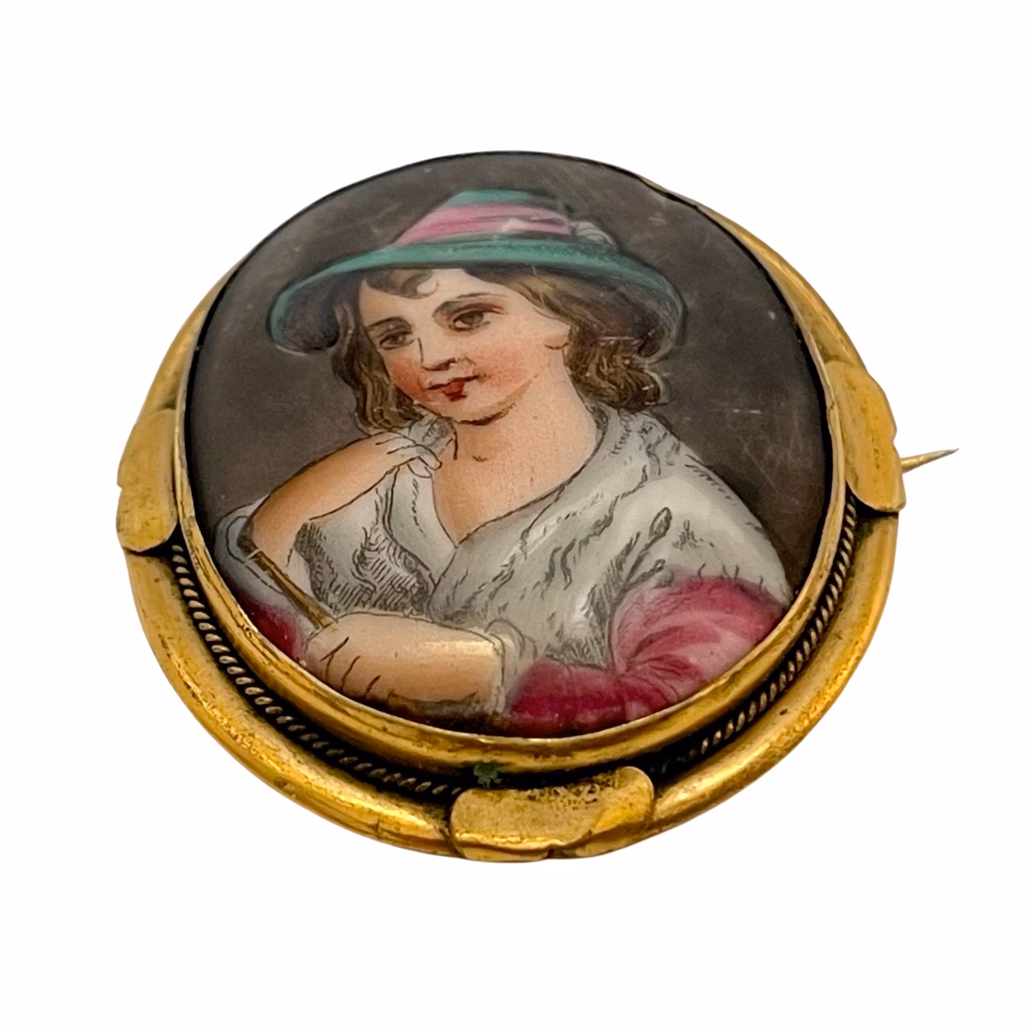 Antikk håndmalt brosje