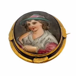 Antyczna, ręcznie malowana broszka