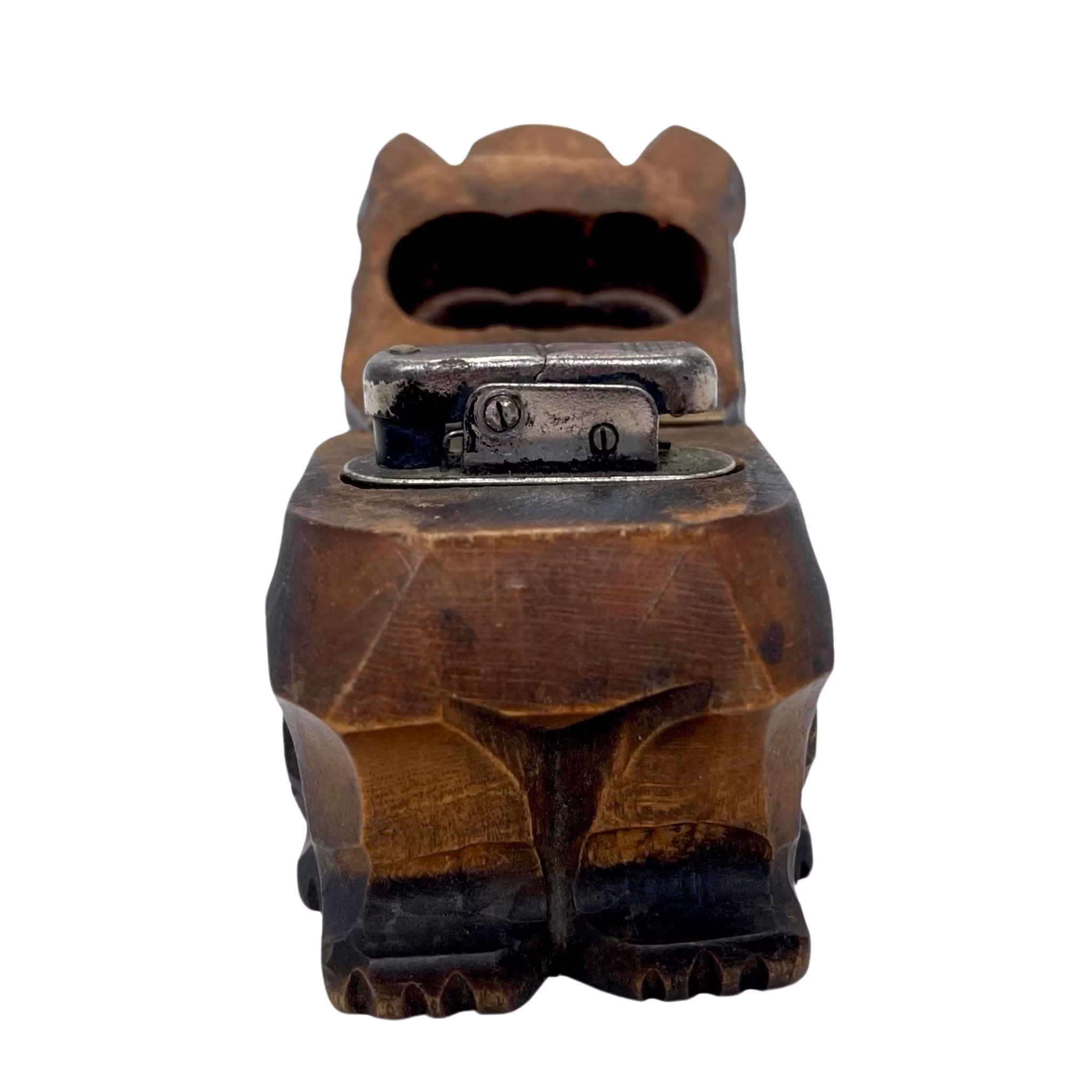 Carved wooden dog sculpture, Table lighter c 1930s