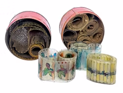 Rotolo di pellicola antico, tre scatole della GBN Bavaria, inizi del XX secolo