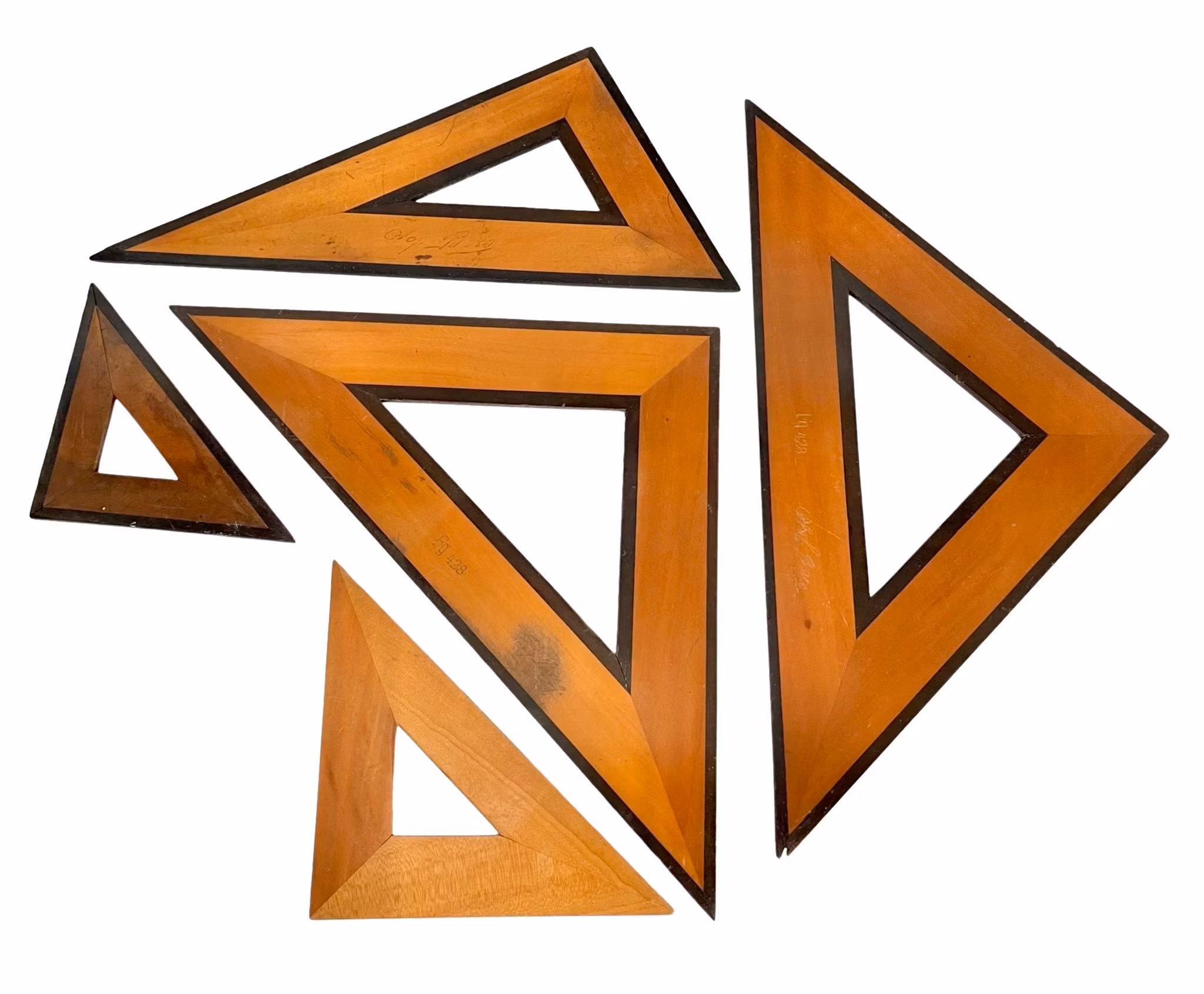 Vintage, træ tegnetrekant værktøj, signeret