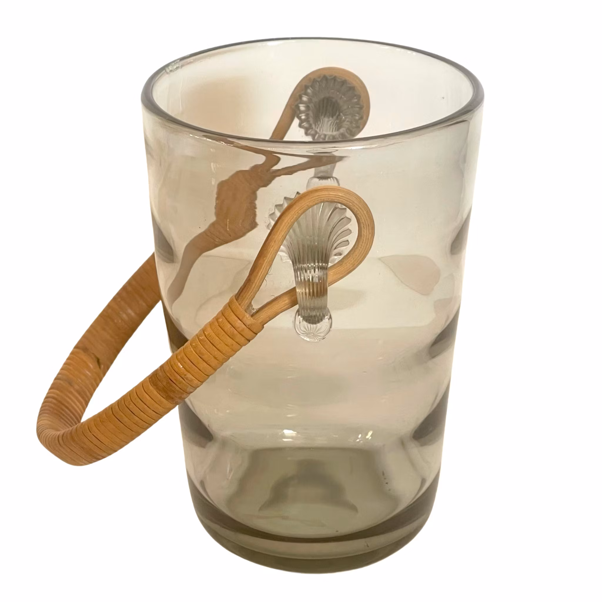 Jacob E. Bang, Ishink en verre fumé en rotin, de Holmegaard, Danemark