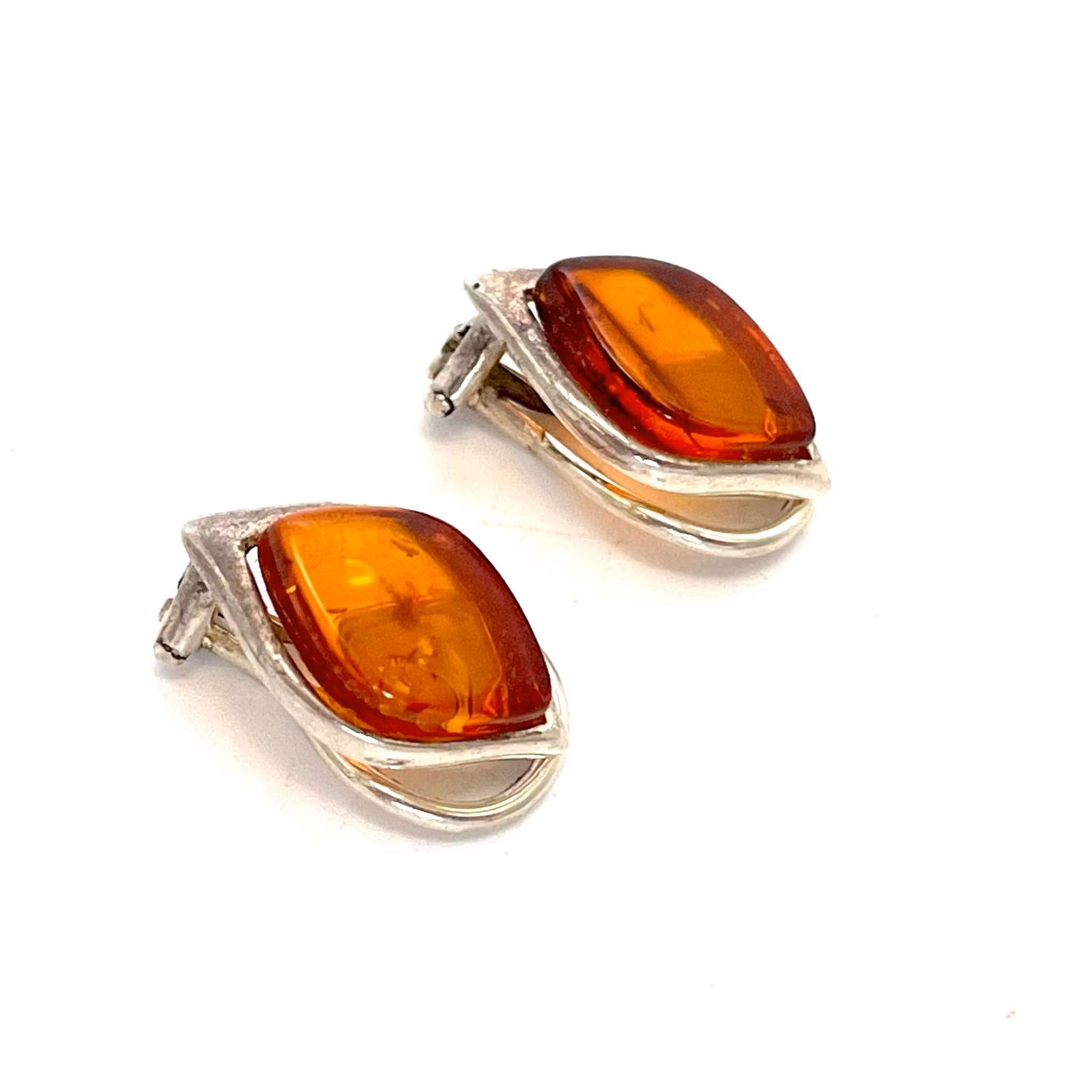 Vintage, Ohrringe aus baltischem Bernstein, 1 Paar, Sterlingsilber