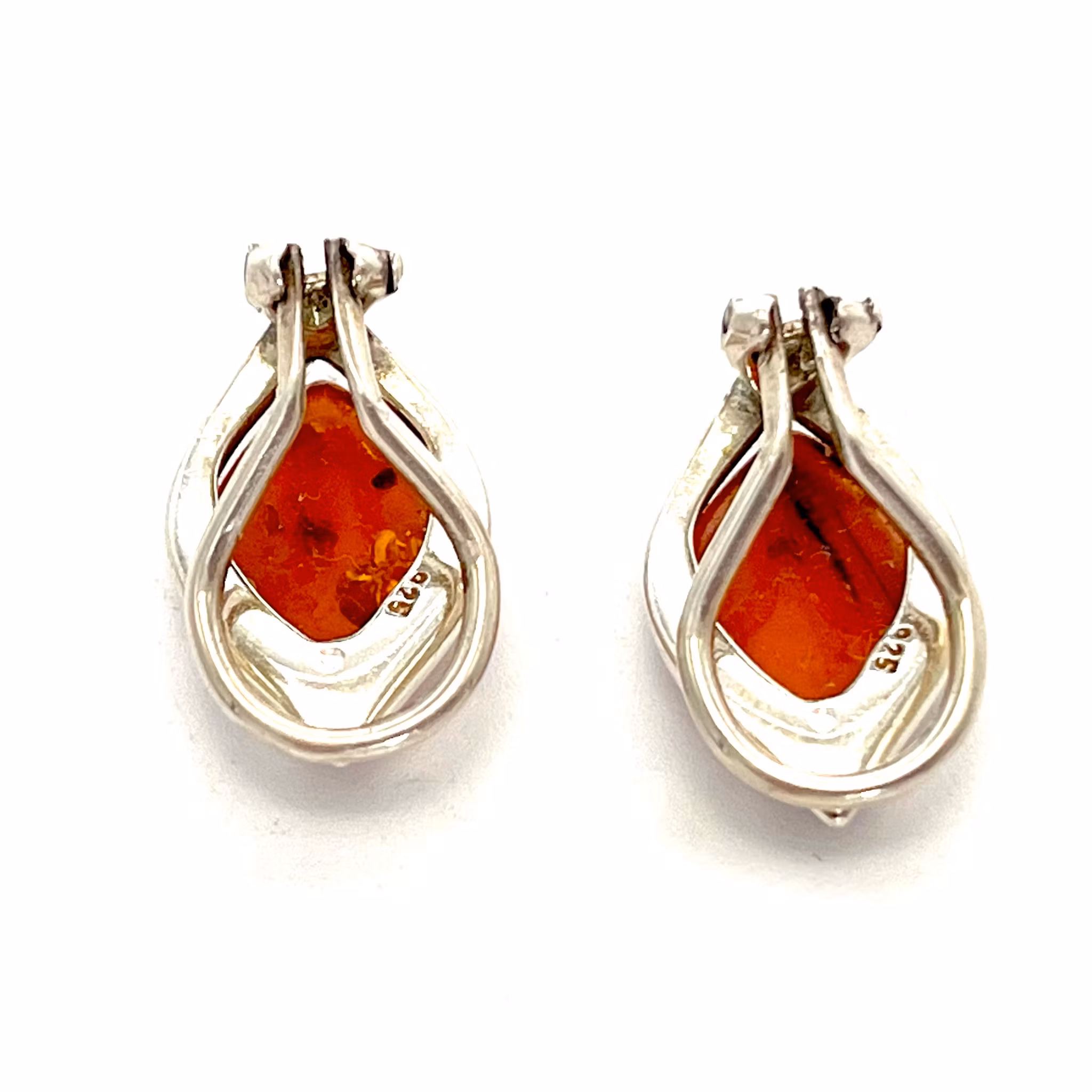 Vintage, Ohrringe aus baltischem Bernstein, 1 Paar, Sterlingsilber