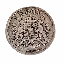 1 krone fra Oscar II sølvmønt fra 1907