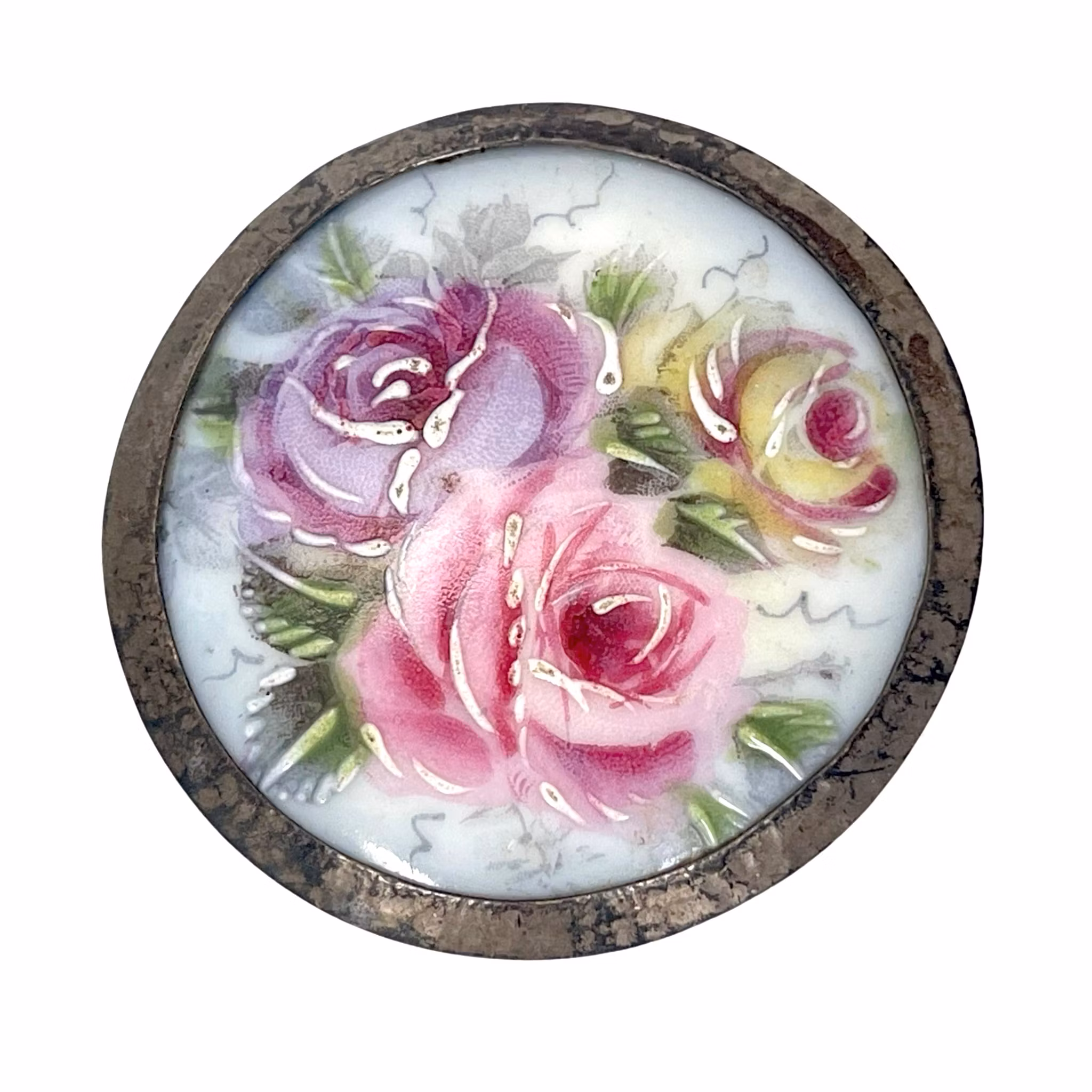 Broche antique en porcelaine peinte à la main