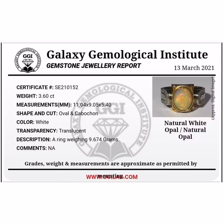 3,60 Carat, Natural Opal, Hopeasormus sertifikaatilla
