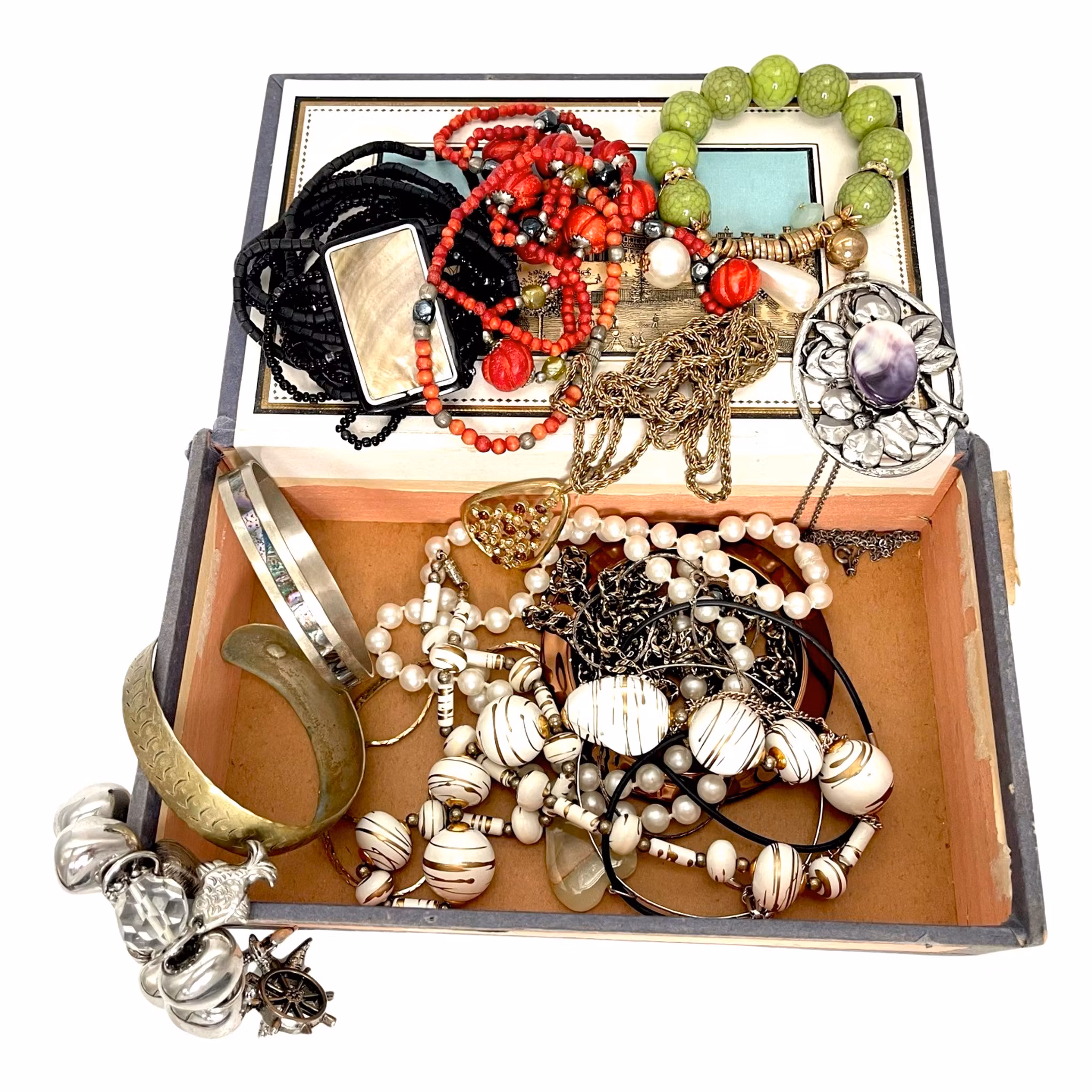 Vintage, masse eldre Bijouterie/smykker i eske