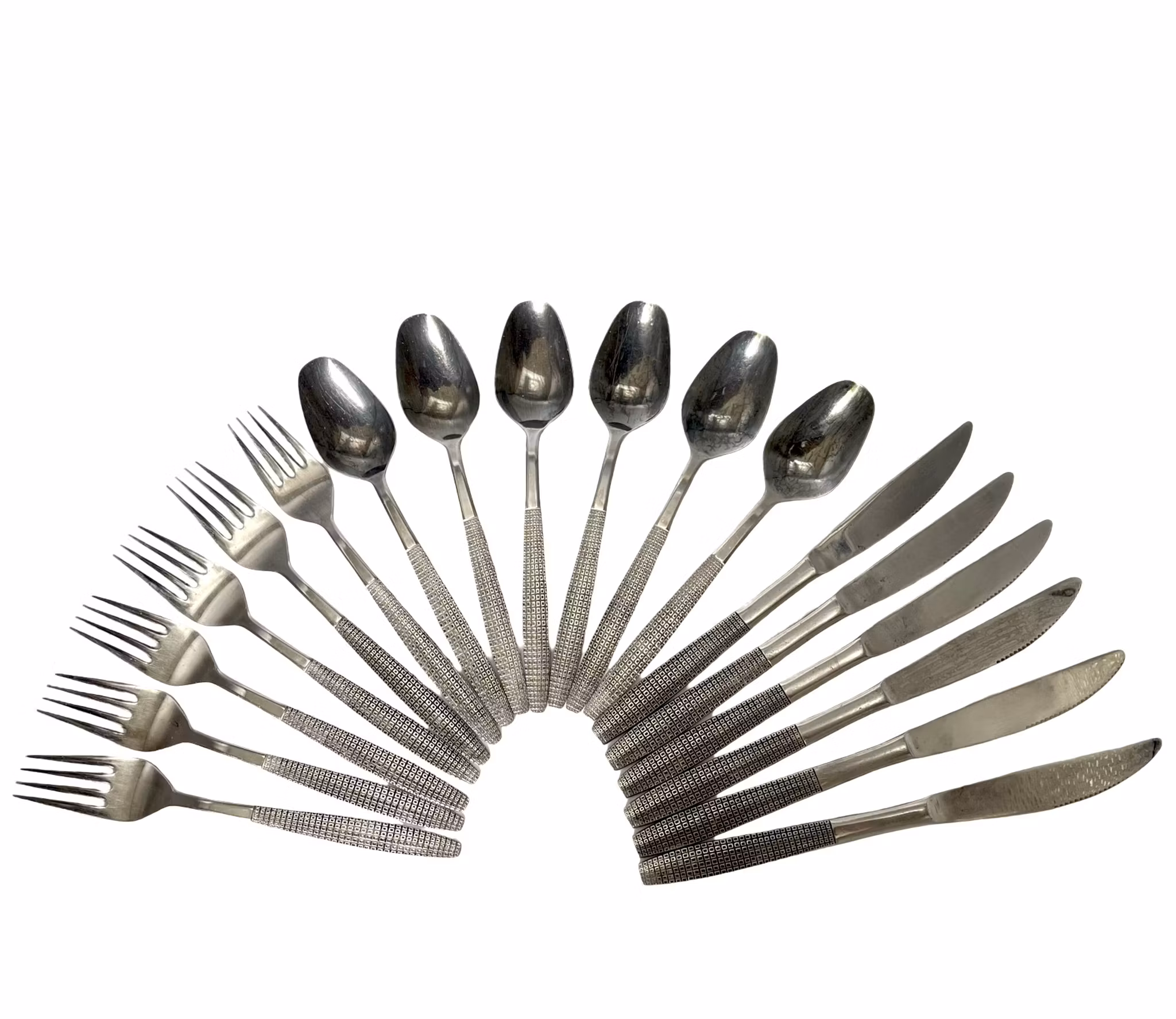 Vintage, teksturerede prikker, rustfrit bestik 18 stk