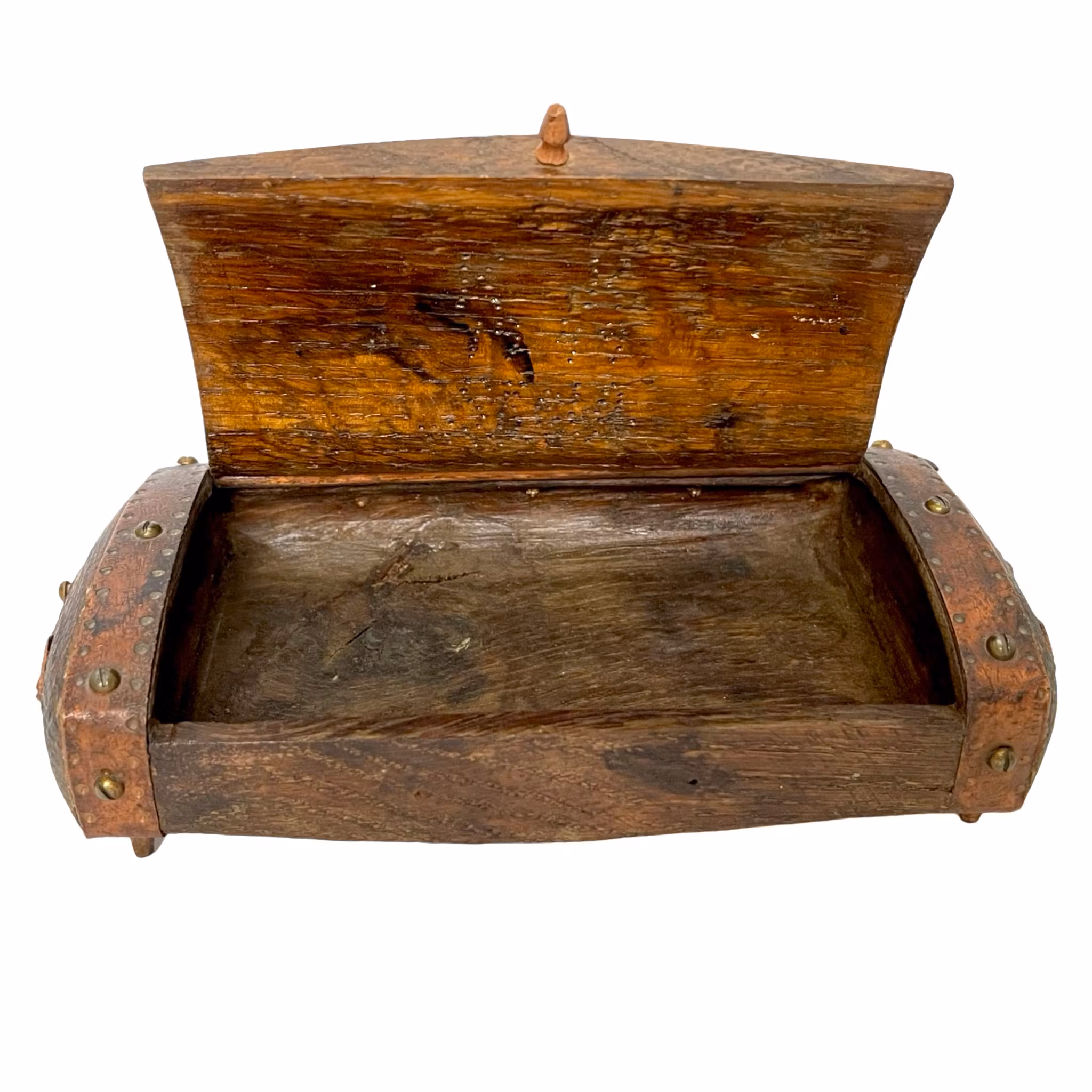 Trä ask skrin med koppar inslag 1949