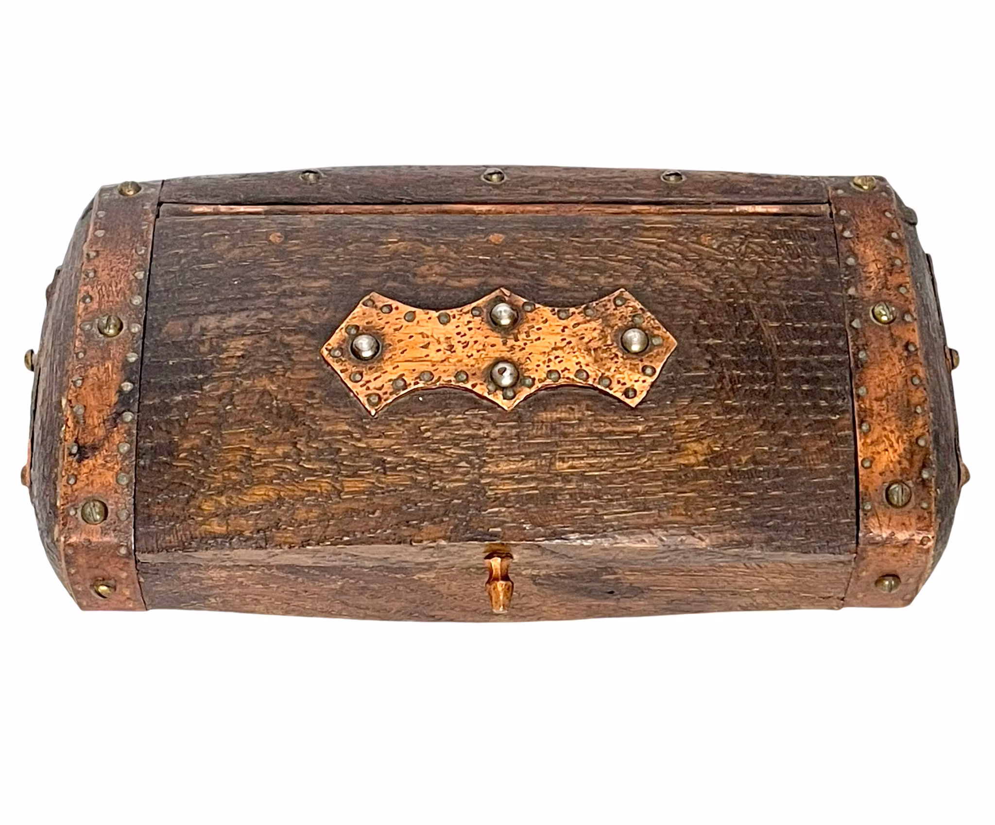 Trä ask skrin med koppar inslag 1949