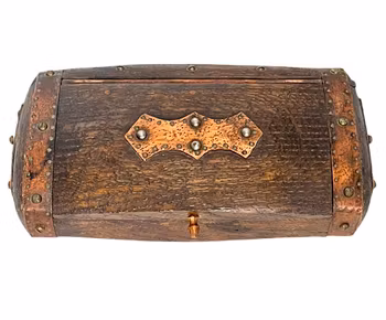 Trä ask skrin med koppar inslag 1949