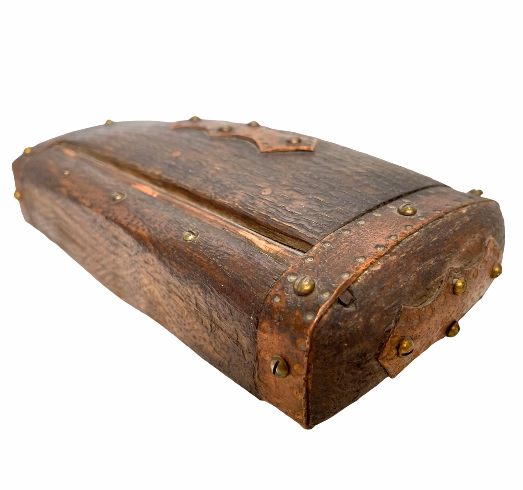 Trä ask skrin med koppar inslag 1949