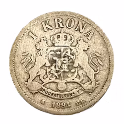 1 krona från 1884 Oscar II Silvermynt