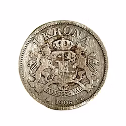 1 krona från 1906 Oscar II Silvermynt