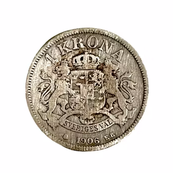 1 krona från 1906 Oscar II Silvermynt