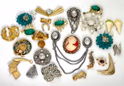 Parti diverse vintage och gamla broscher