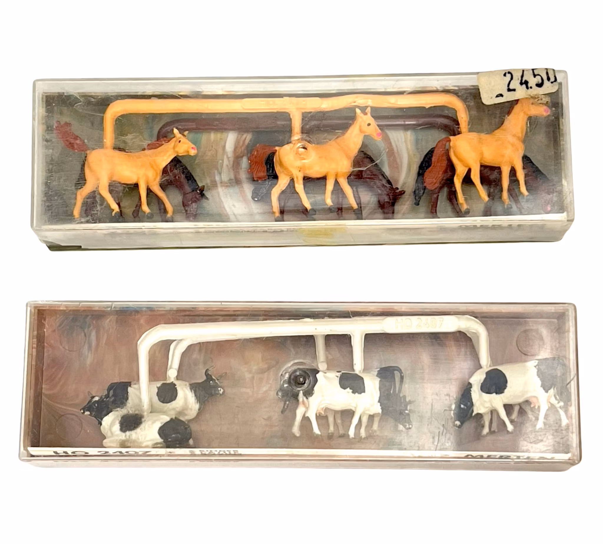 4 stk, Merten miniature figurer HO 2407, 2408, 1002, 1005