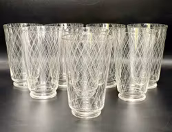 Vicke Lindstrand, bicchiere grog, 8 pz., Sickan, Kosta Boda, motivo a quadri