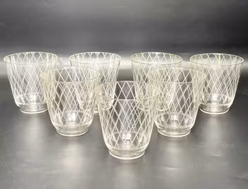 7 st, Vicke Lindstrand, grogglas, Sickan, Kosta Boda, rutmönster